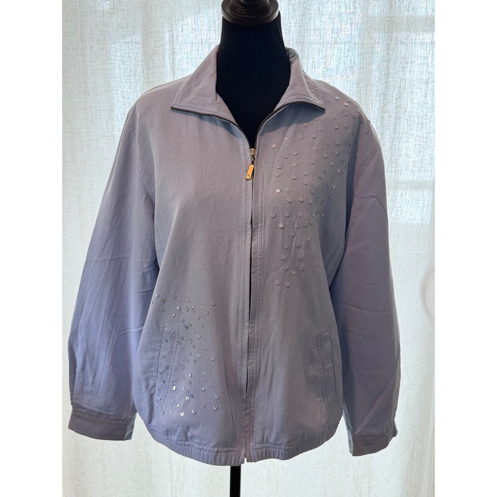 Blair Boutique Women Light Blue 100% Silk Sequin Zip Up Jacket Medium